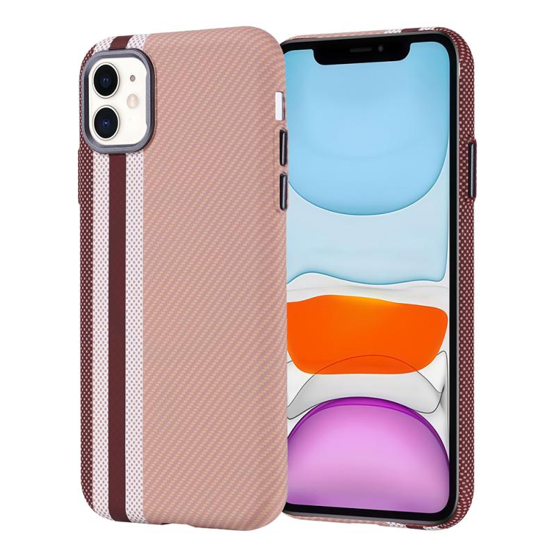 iPhone Uyumlu 11 Kılıf M-safe Şarj Özellikli Karbon Fiber Görünümlü Zore Nekst Kapak-Gold