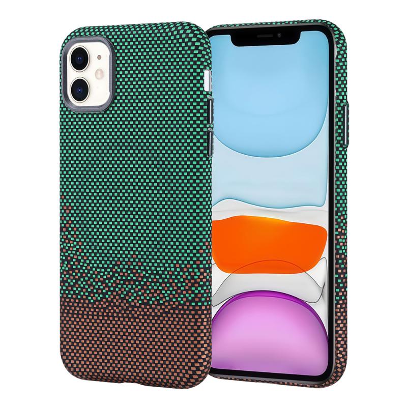 iPhone Uyumlu 11 Kılıf M-safe Şarj Özellikli Karbon Fiber Görünümlü Zore Nekst Kapak-Yeşil