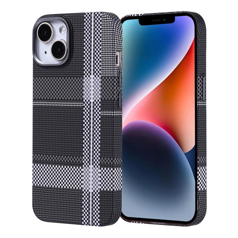 iPhone Uyumlu 13 Kılıf M-safe Şarj Özellikli Karbon Fiber Görünümlü Zore Nekst Kapak-Gri-siyah