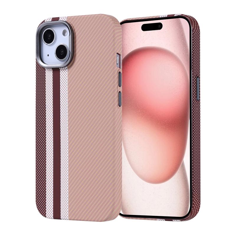 iPhone Uyumlu 15 Kılıf M-safe Şarj Özellikli Karbon Fiber Görünümlü Zore Nekst Kapak-Gold