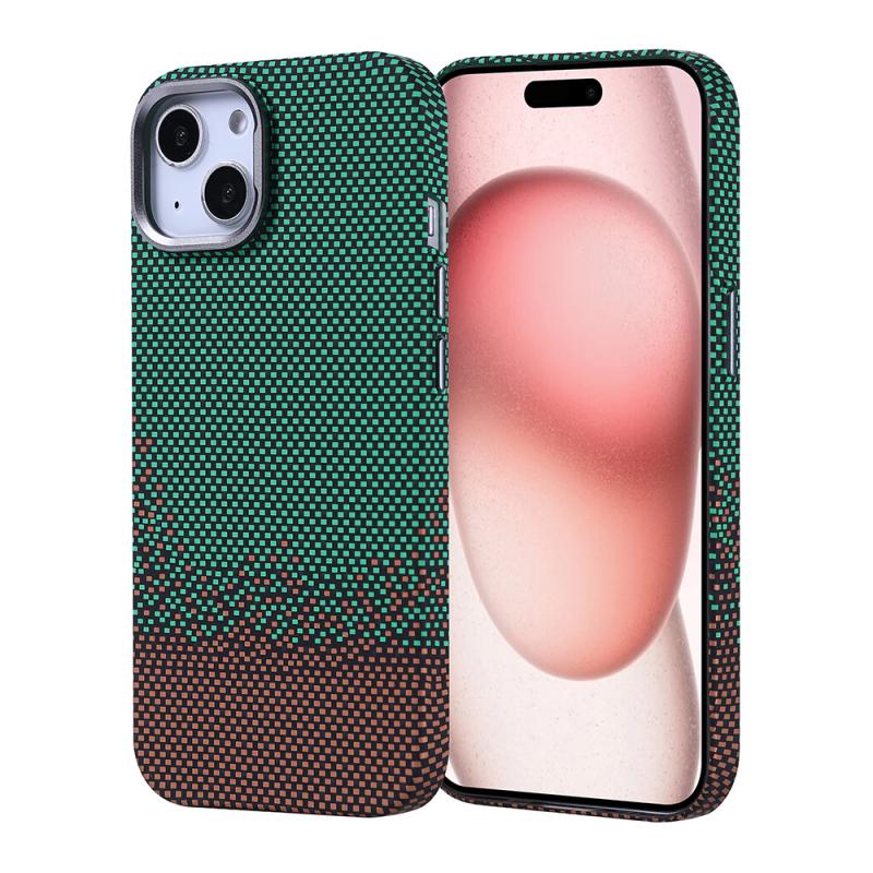 iPhone Uyumlu 15 Kılıf M-safe Şarj Özellikli Karbon Fiber Görünümlü Zore Nekst Kapak-Yeşil