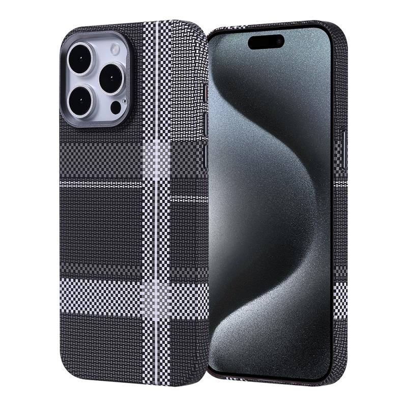 iPhone Uyumlu 15 Pro Kılıf M-safe Şarj Özellikli Karbon Fiber Görünümlü Zore Nekst Kapak-Gri-siyah