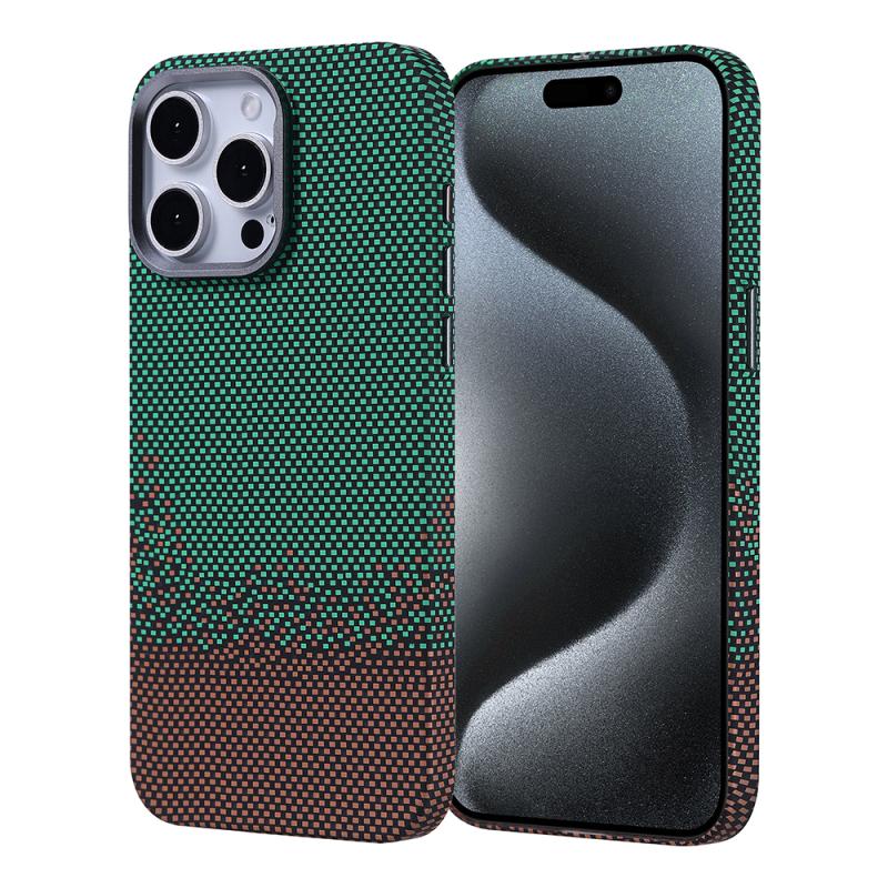 iPhone Uyumlu 15 Pro Kılıf M-safe Şarj Özellikli Karbon Fiber Görünümlü Zore Nekst Kapak-Yeşil