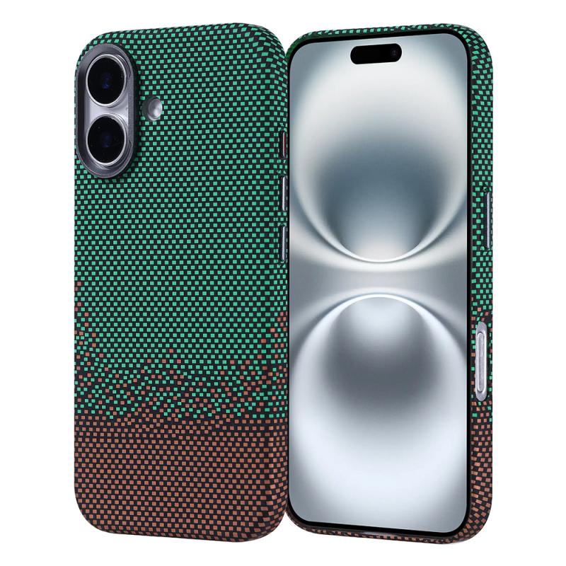 iPhone Uyumlu 16 Kılıf M-safe Şarj Özellikli Karbon Fiber Görünümlü Zore Nekst Kapak-Yeşil