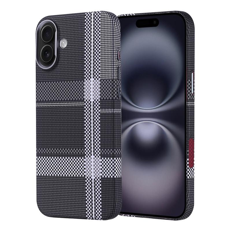 iPhone Uyumlu 16 Plus Kılıf M-safe Şarj Özellikli Karbon Fiber Görünümlü Zore Nekst Kapak-Gri-siyah