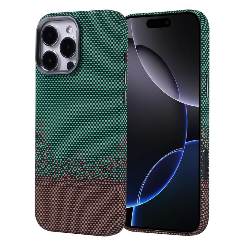 iPhone Uyumlu 16 Pro Kılıf M-safe Şarj Özellikli Karbon Fiber Görünümlü Zore Nekst Kapak-Yeşil
