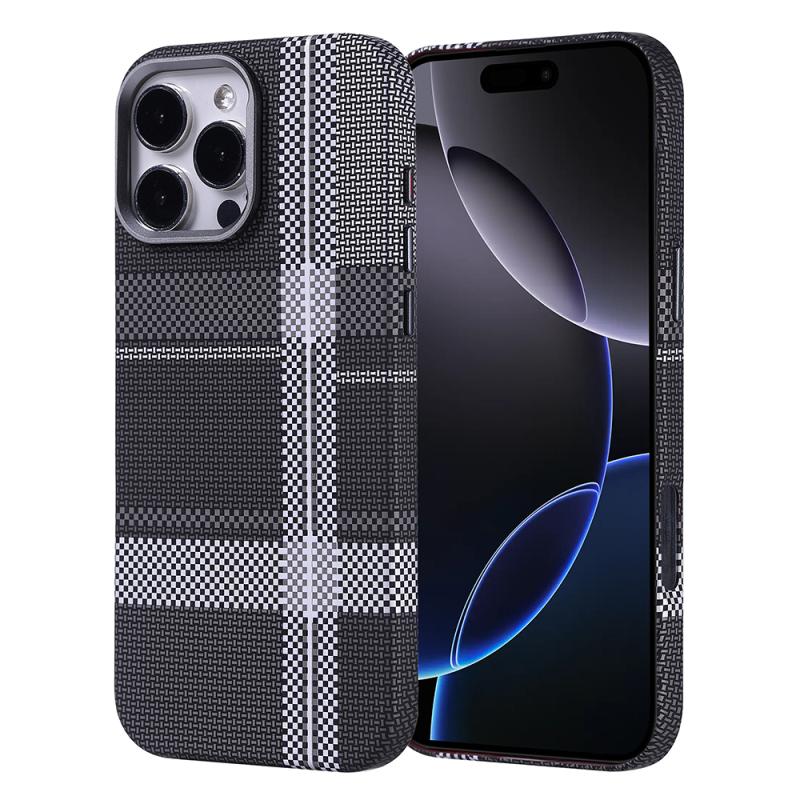 iPhone Uyumlu 16 Pro Max Kılıf M-safe Şarj Özellikli Karbon Fiber Görünümlü Zore Nekst Kapak-Gri-siyah