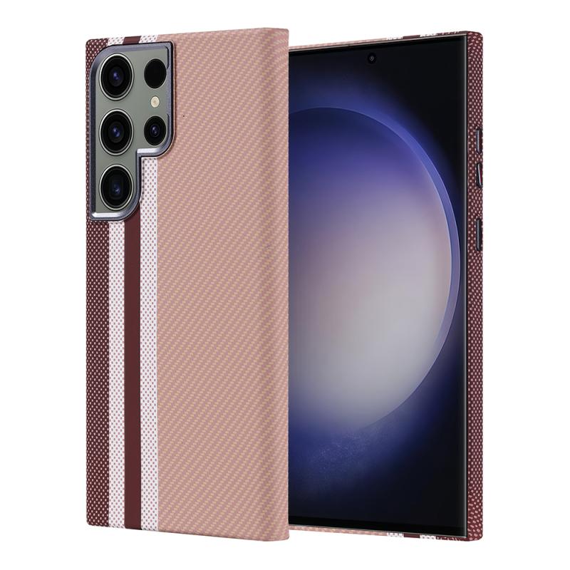 Galaxy Uyumlu S23 Ultra Kılıf M-safe Şarj Özellikli Karbon Fiber Görünümlü Zore Nekst Kapak-Gold