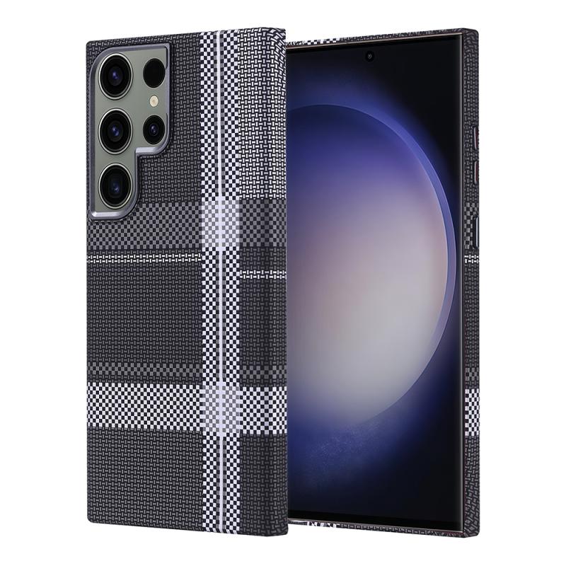 Galaxy Uyumlu S23 Ultra Kılıf M-safe Şarj Özellikli Karbon Fiber Görünümlü Zore Nekst Kapak-Gri-siyah