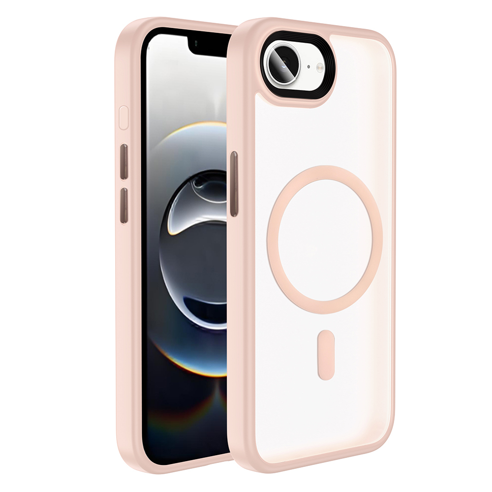 iPhone Uyumlu 16E Kılıf Mat Arka Yüzey Wireless Şarj Özellikli Zore Flet M-safe Kapak-Pembe