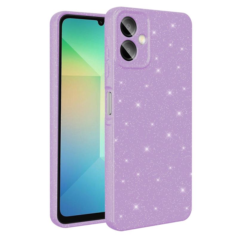 Galaxy Uyumlu A06 Kılıf Kamera Korumalı Simli Lüks Zore Koton Kapak-Lila