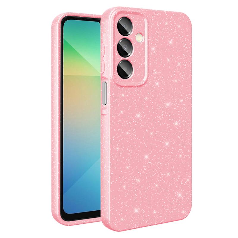 Galaxy Uyumlu A16 Kılıf Kamera Korumalı Simli Lüks Zore Koton Kapak-Açık pembe