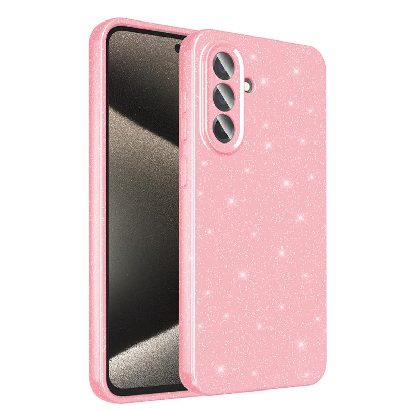Galaxy Uyumlu A36 Kılıf Kamera Korumalı Simli Lüks Zore Koton Kapak-Açık pembe