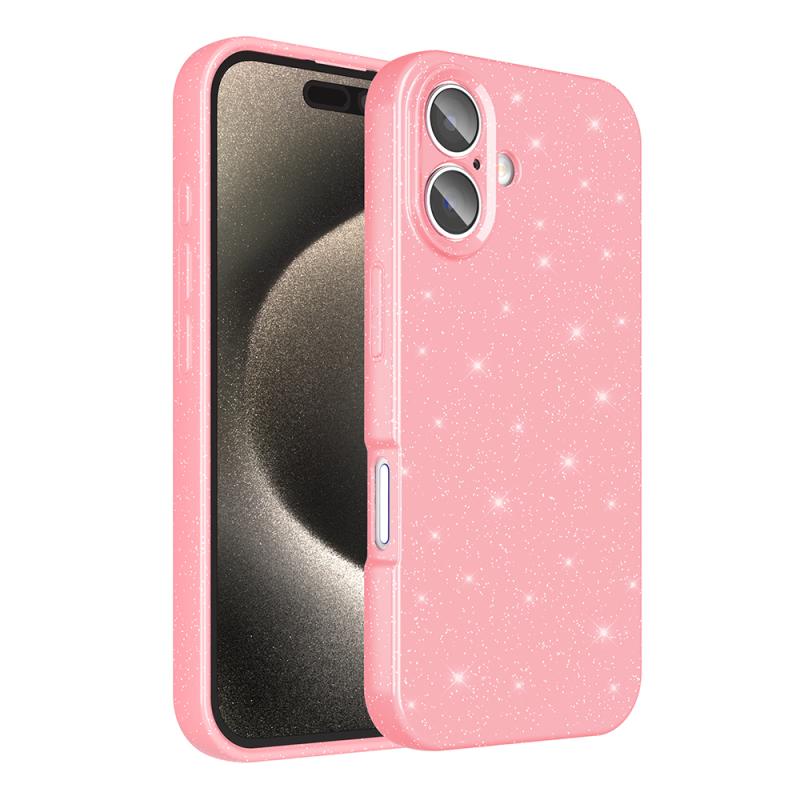 iPhone Uyumlu 16 Plus Kılıf Kamera Korumalı Simli Lüks Zore Koton Kapak-Açık pembe