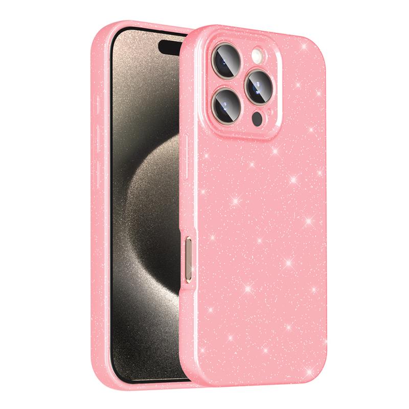 iPhone Uyumlu 16 Pro Kılıf Kamera Korumalı Simli Lüks Zore Koton Kapak-Açık pembe