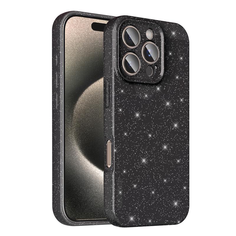 iPhone Uyumlu 16 Pro Max Kılıf Kamera Korumalı Simli Lüks Zore Koton Kapak-Siyah