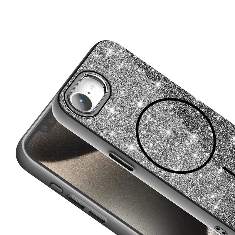 iPhone Uyumlu 16E Kılıf M-safe Şarj Özellikli Parlayan Simli Zore Okso Kapak