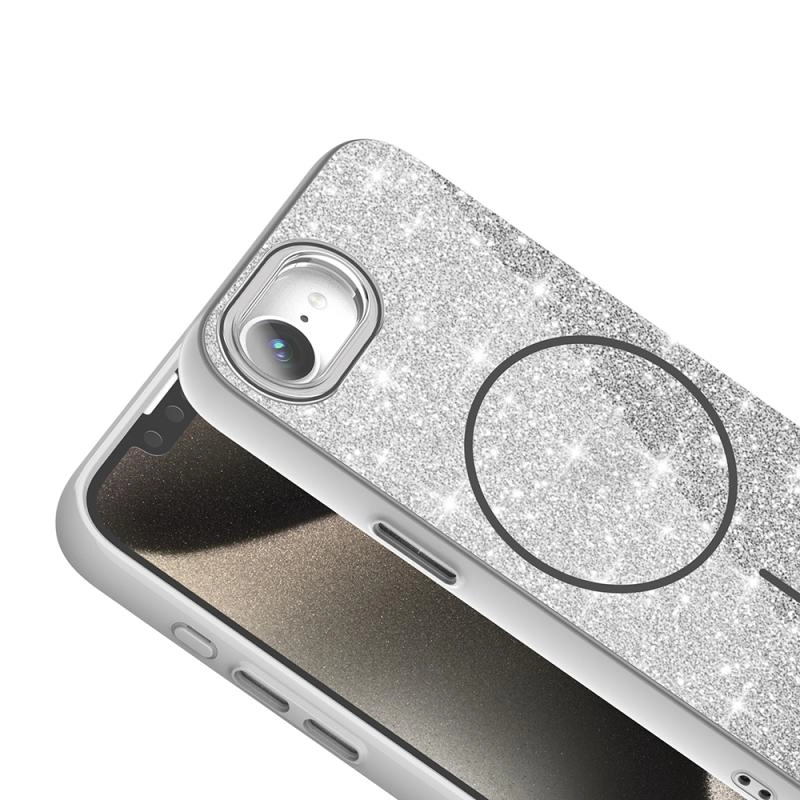 iPhone Uyumlu 16E Kılıf M-safe Şarj Özellikli Parlayan Simli Zore Okso Kapak