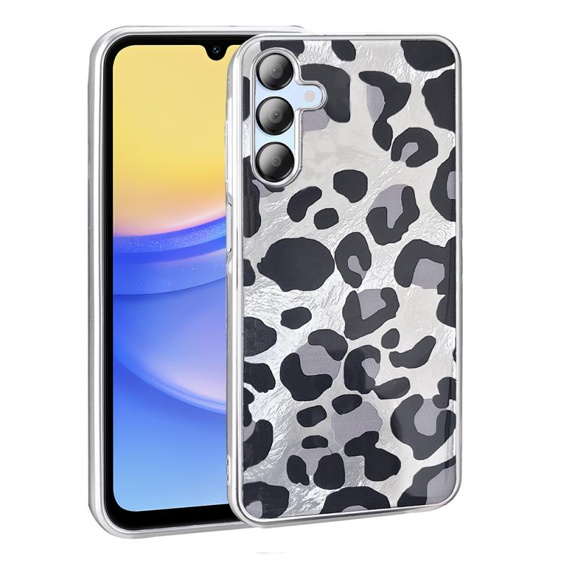 Galaxy Uyumlu A15 Kılıf Desenli Zore Mep Kapak-Gri leopar