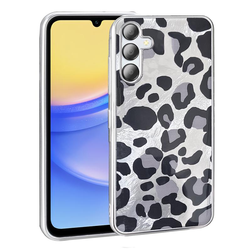 Galaxy Uyumlu A36 Kılıf Desenli Zore Mep Kapak-Gri leopar