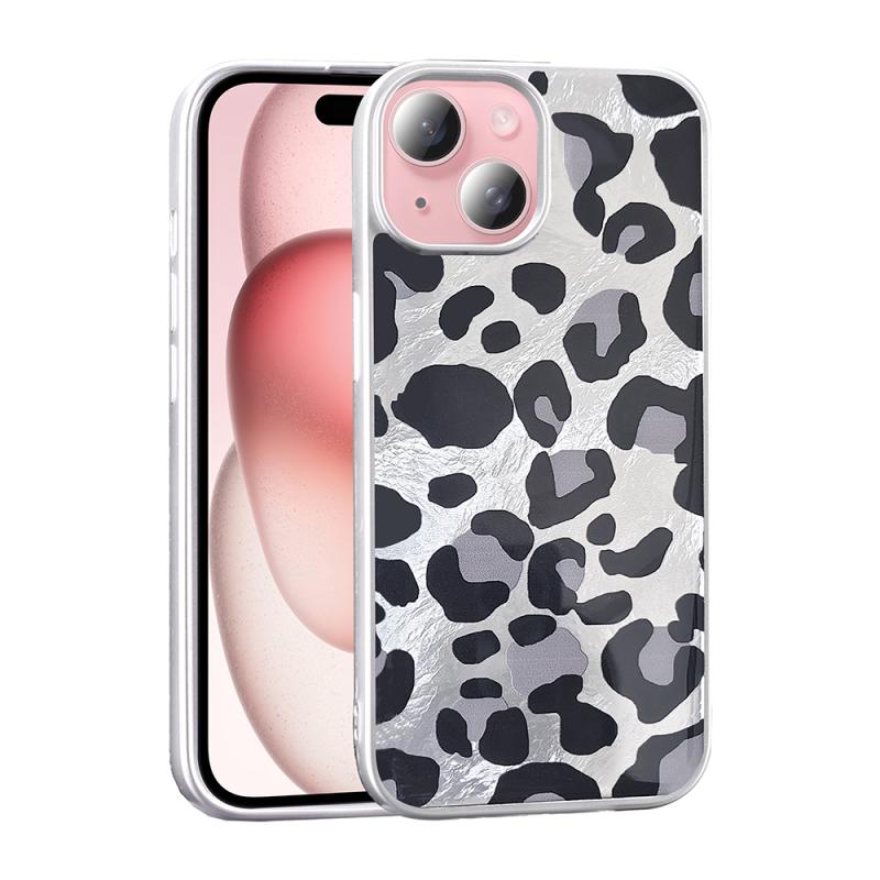 iPhone Uyumlu 14 Kılıf Desenli Zore Mep Kapak-Gri leopar