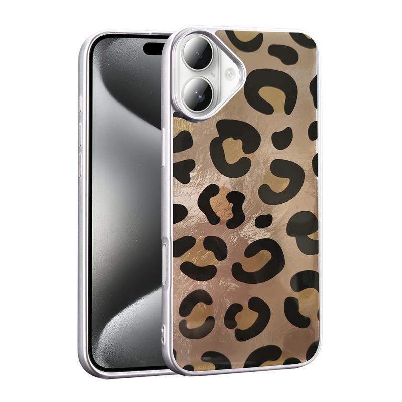 iPhone Uyumlu 16 Kılıf Desenli Zore Mep Kapak-Gold leopar