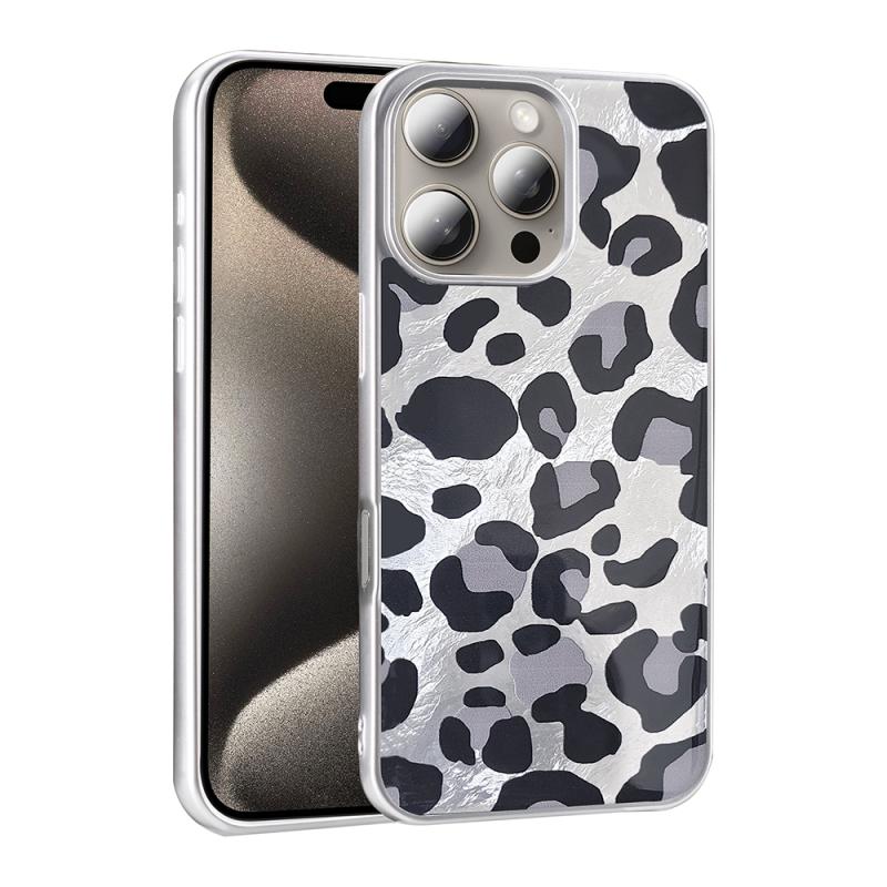 iPhone Uyumlu 16 Pro Max Kılıf Desenli Zore Mep Kapak-Gri leopar