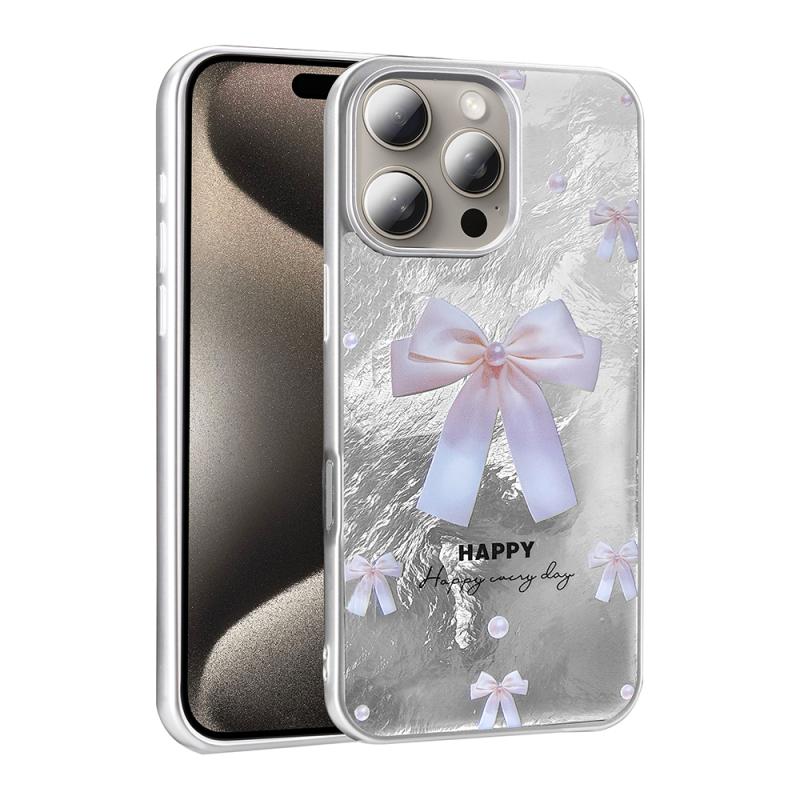 iPhone Uyumlu 16 Pro Max Kılıf Desenli Zore Mep Kapak-İncili fiyonk