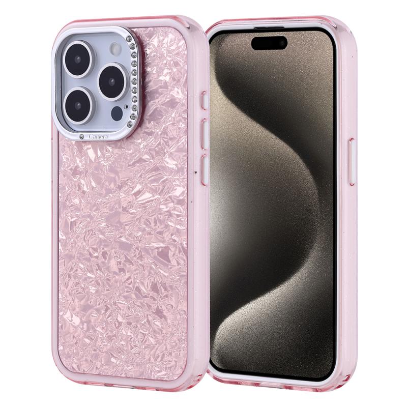 iPhone Uyumlu 15 Pro Kılıf Taşlı Tasarımlı Zore Kapi Kapak-Pembe