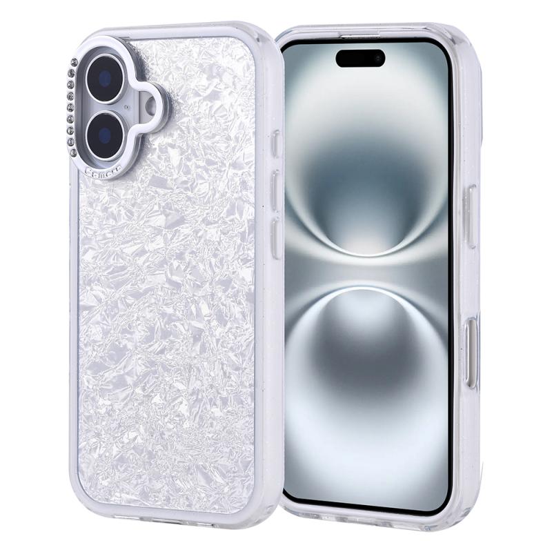 iPhone Uyumlu 16 Kılıf Taşlı Tasarımlı Zore Kapi Kapak-Gümüş