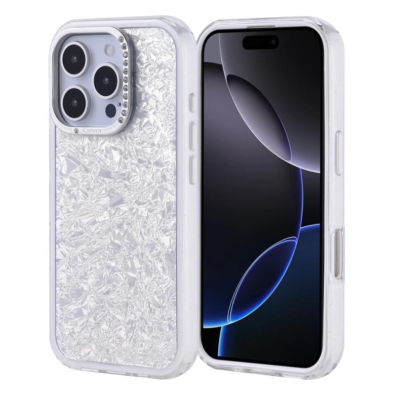 iPhone Uyumlu 16 Pro Kılıf Taşlı Tasarım Zore Kapi Kapak-Gümüş