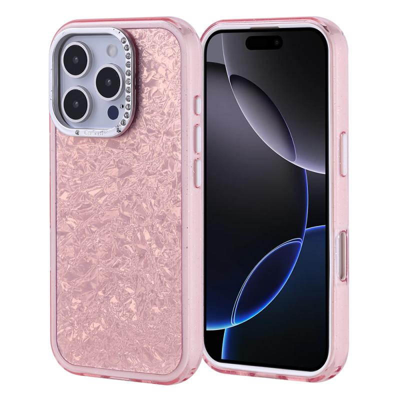 iPhone Uyumlu 16 Pro Kılıf Taşlı Tasarım Zore Kapi Kapak-Pembe