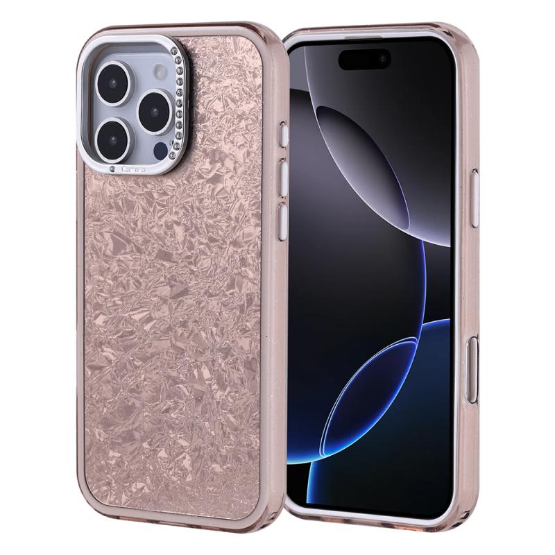 iPhone Uyumlu 16 Pro Max Kılıf Taşlı Tasarımlı Zore Kapi Kapak-Gold