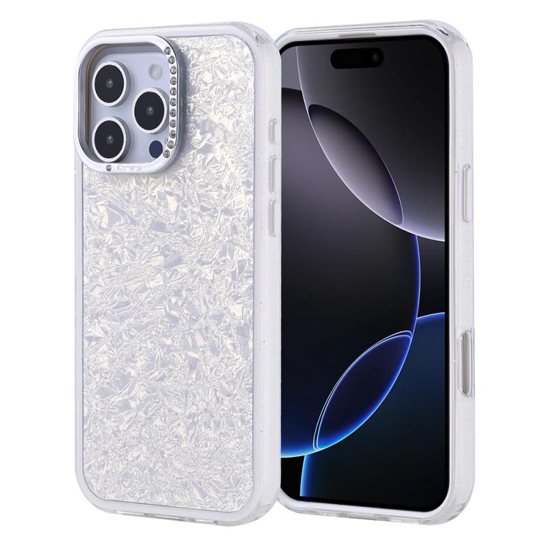 iPhone Uyumlu 16 Pro Max Kılıf Taşlı Tasarımlı Zore Kapi Kapak-Gümüş