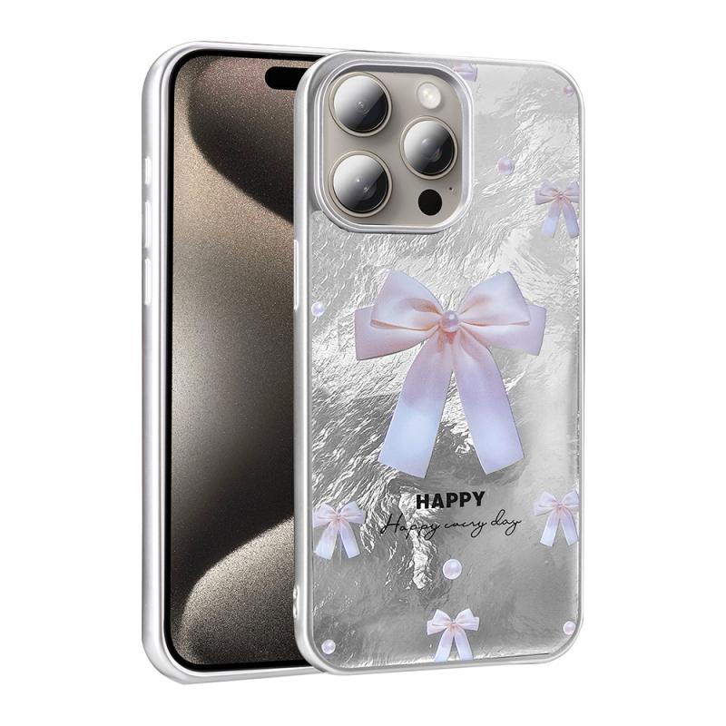 iPhone Uyumlu 15 Pro Max Kılıf Desenli Zore Mep Kapak-İncili fiyonk