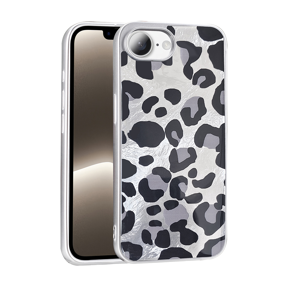 iPhone Uyumlu 16E Kılıf Desenli Zore Mep Kapak-Gri leopar