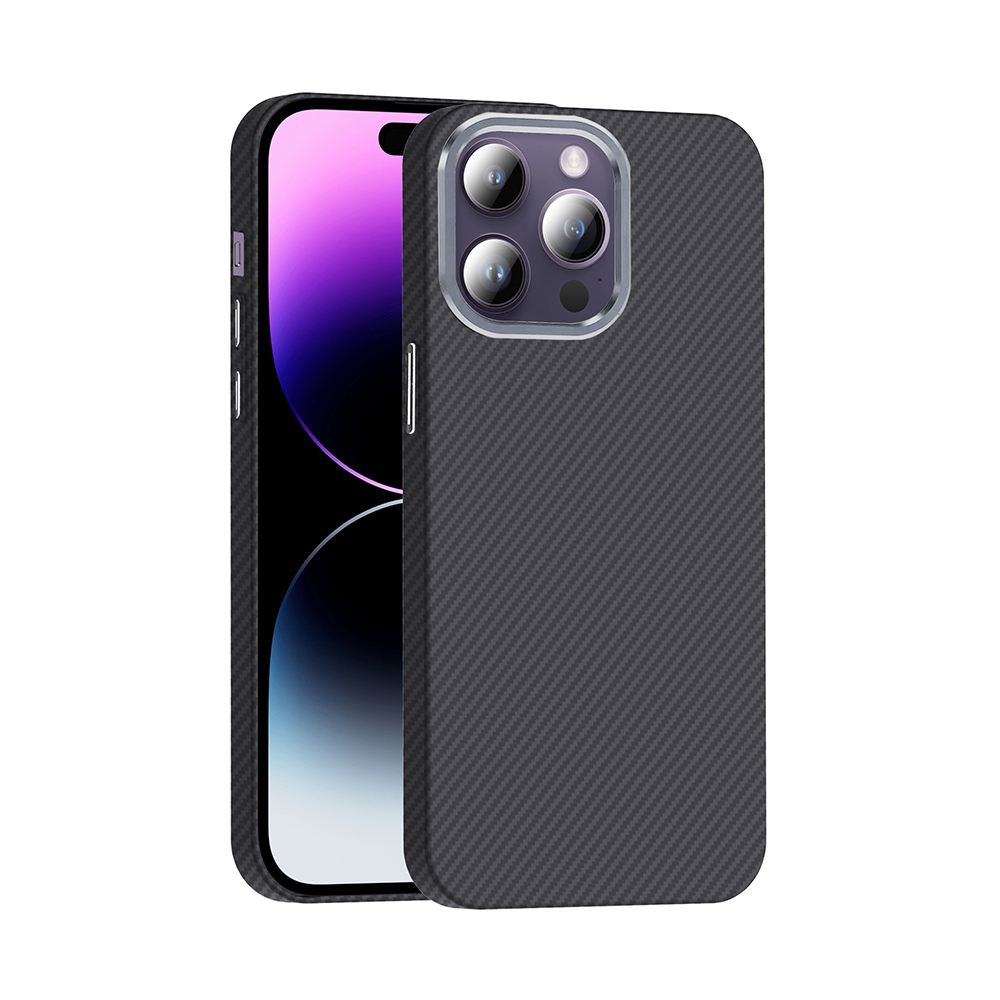 iPhone Uyumlu 14 Pro Max Kılıf M-safe Şarj Özellikli Karbon Fiber Görünümlü Zore Gros Kapak-Siyah