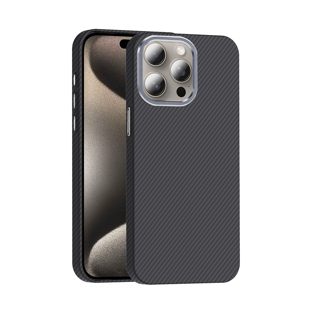 iPhone Uyumlu 15 Pro Kılıf M-safe Şarj Özellikli Karbon Fiber Görünümlü Zore Gros Kapak-Siyah