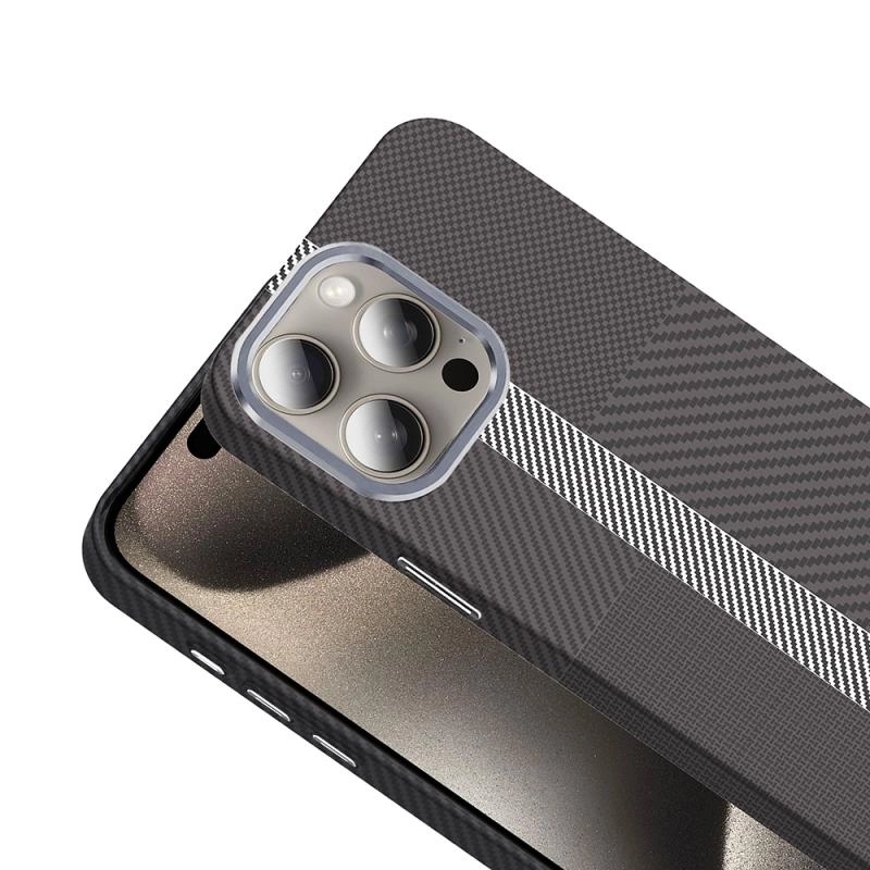iPhone Uyumlu 15 Pro Max Kılıf M-safe Şarj Özellikli Karbon Fiber Görünümlü Zore Gros Kapak