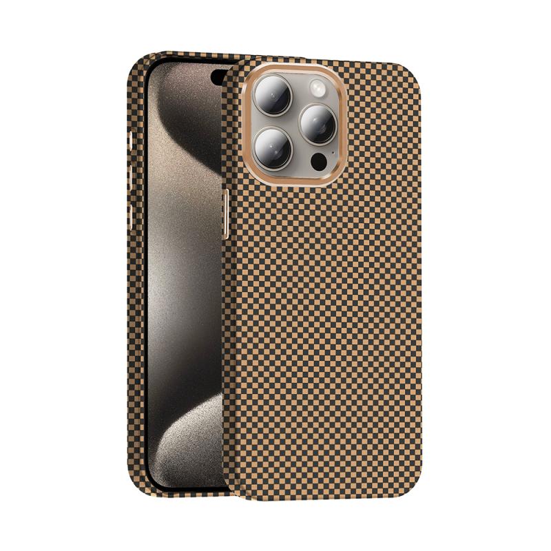 iPhone Uyumlu 15 Pro Max Kılıf M-safe Şarj Özellikli Karbon Fiber Görünümlü Zore Gros Kapak-Desert titanyum