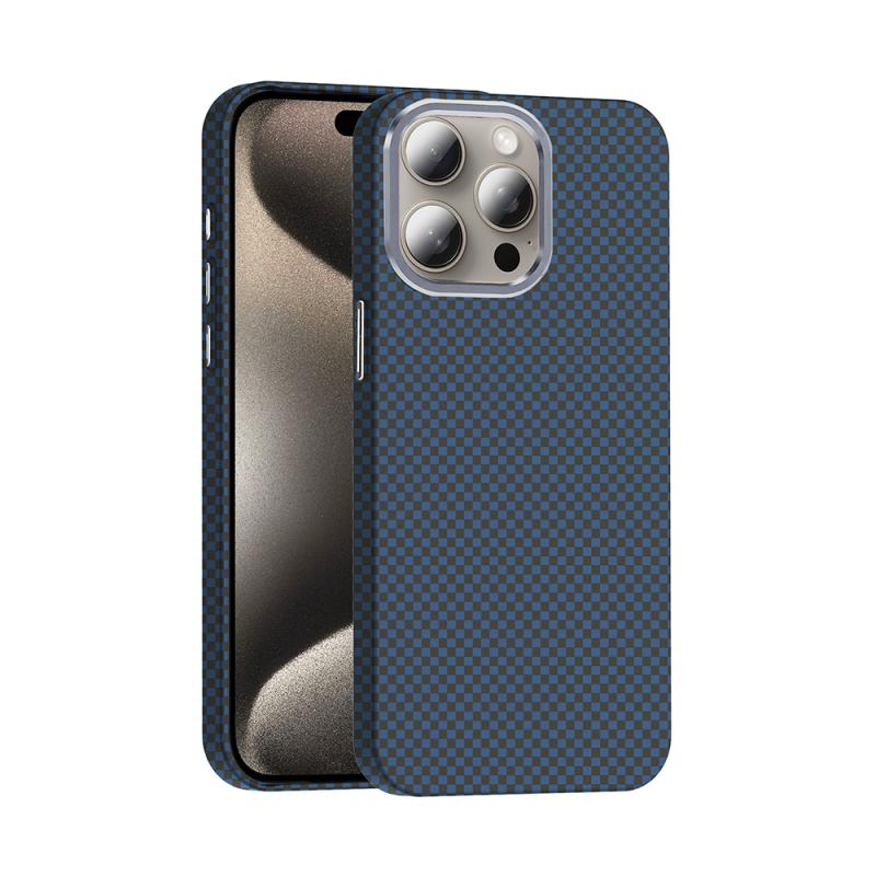 iPhone Uyumlu 15 Pro Max Kılıf M-safe Şarj Özellikli Karbon Fiber Görünümlü Zore Gros Kapak-Lacivert