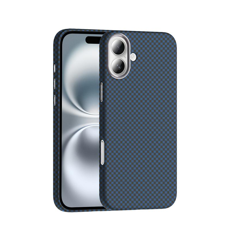 iPhone Uyumlu 16 Kılıf M-safe Şarj Özellikli Karbon Fiber Görünümlü Zore Gros Kapak-Lacivert