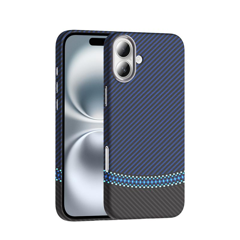 iPhone Uyumlu 16 Kılıf M-safe Şarj Özellikli Karbon Fiber Görünümlü Zore Gros Kapak-Siyah-lacivert