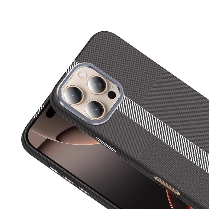 iPhone Uyumlu 16 Pro Max Kılıf M-safe Şarj Özellikli Karbon Fiber Görünümlü Zore Gros Kapak