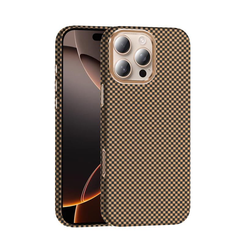 iPhone Uyumlu 16 Pro Max Kılıf M-safe Şarj Özellikli Karbon Fiber Görünümlü Zore Gros Kapak-Desert titanyum