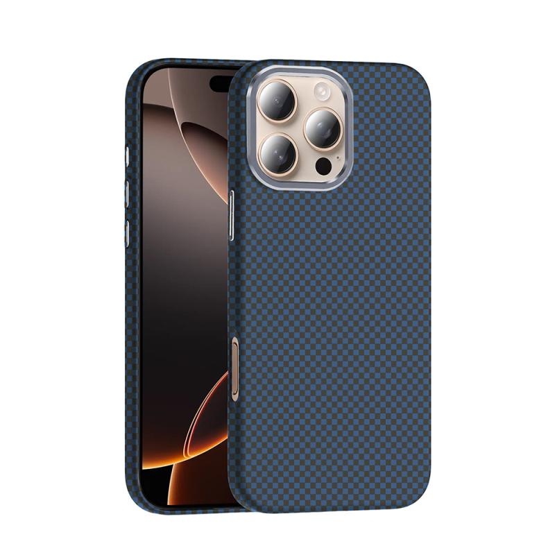 iPhone Uyumlu 16 Pro Max Kılıf M-safe Şarj Özellikli Karbon Fiber Görünümlü Zore Gros Kapak-Lacivert