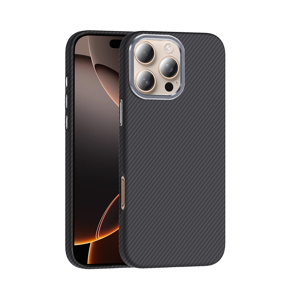 iPhone Uyumlu 16 Pro Max Kılıf M-safe Şarj Özellikli Karbon Fiber Görünümlü Zore Gros Kapak-Siyah