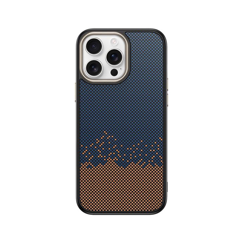 iPhone Uyumlu 15 Pro Max Kılıf M-safe Şarj Özellikli Karbon Fiber Görünümlü Zore Antina Kapak-Mavi