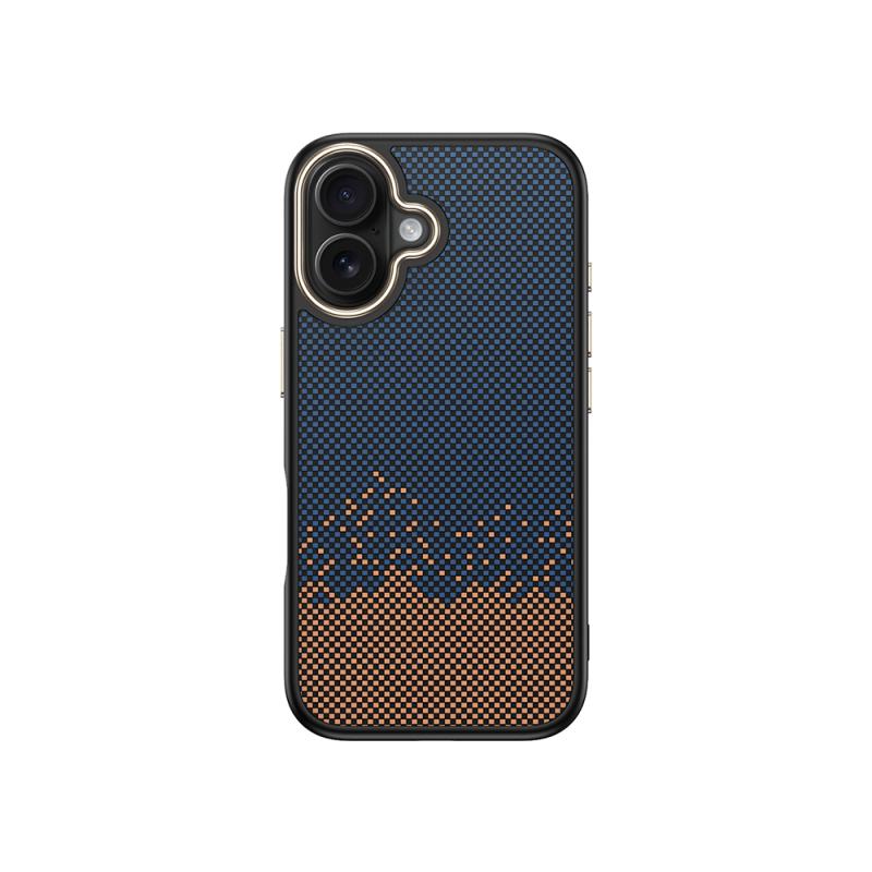 iPhone Uyumlu 16 Kılıf M-safe Şarj Özellikli Karbon Fiber Görünümlü Zore Antina Kapak-Mavi