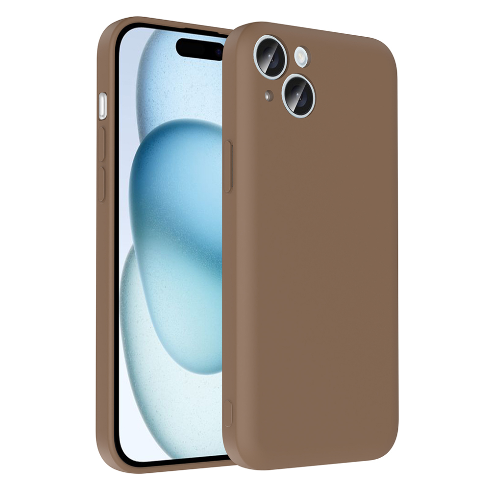 iPhone Uyumlu 15 Kılıf Kamera Korumalı Kartlık Hazneli Zore Vitra Kapak-Kahverengi